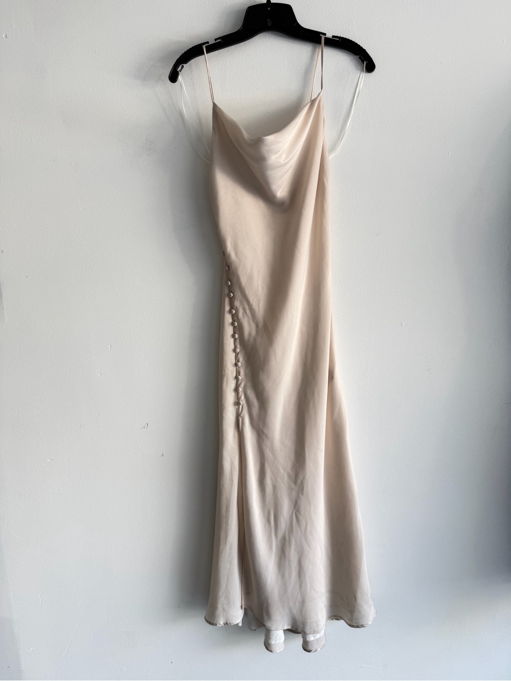 ZARA Cream Cowl Neck Satin-Effect Buttoned Slip Midi Dress Small 8604 - Picture 5 of 13